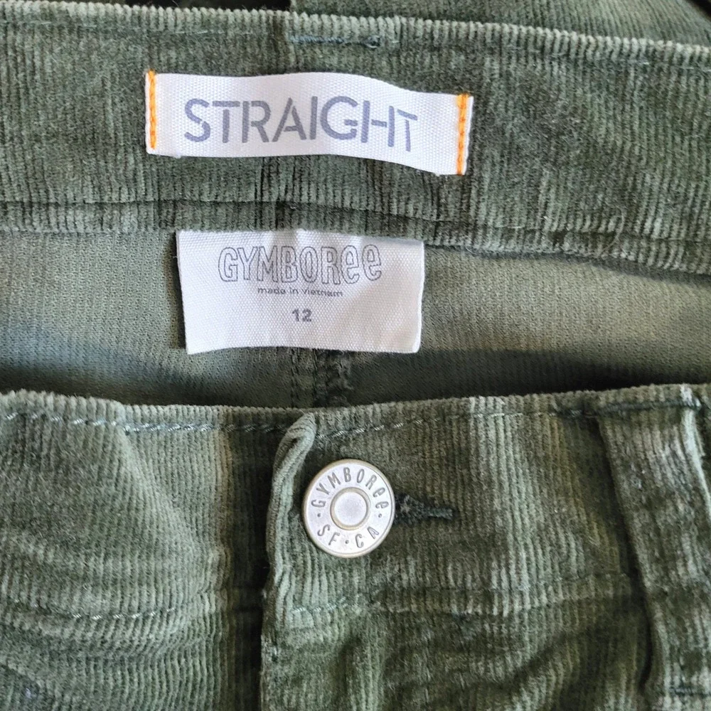 Gymboree Boys Olive Green Straight Leg Preppy Adjustable Waist Corduroy Pants 12